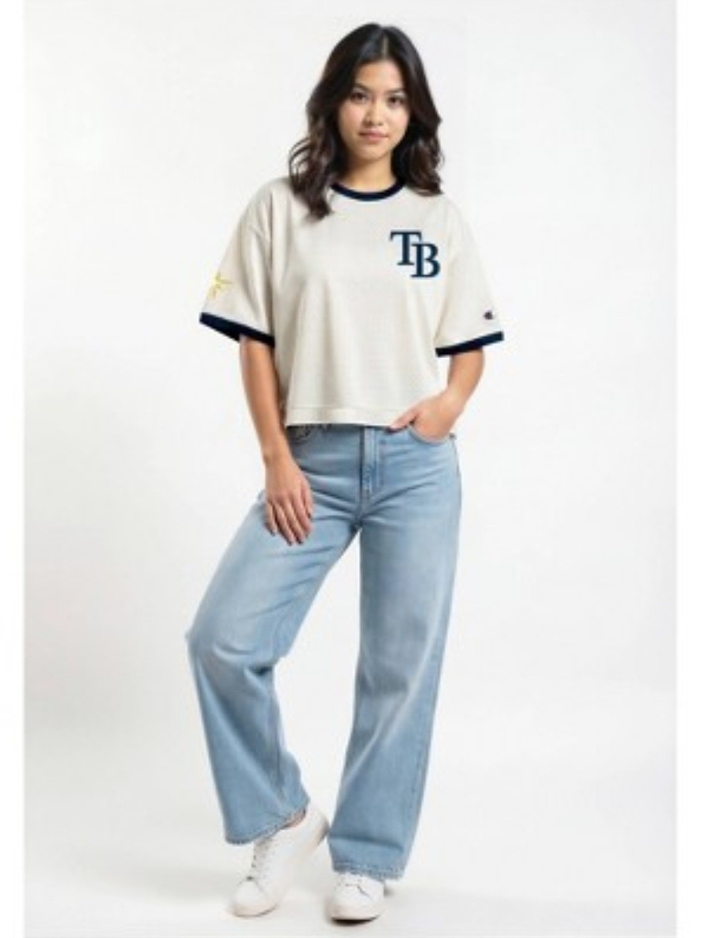 Champion MLB Tampa Bay Rays Cropped Mesh Jersey Large Boxy